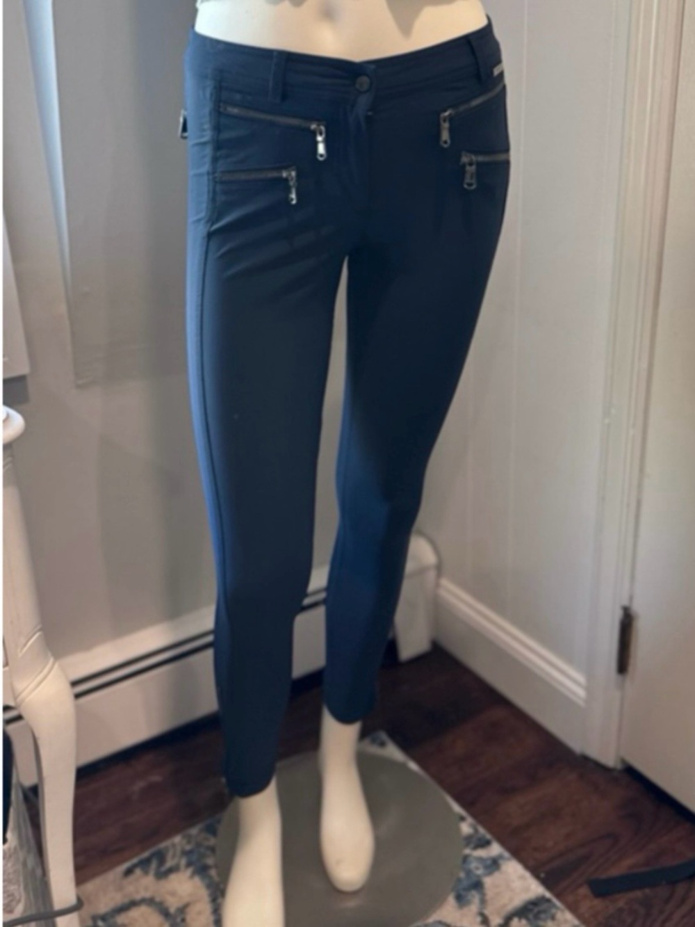 MDC Moto Zip Skinny Pants Navy Stretch Ankle Zip EU Size 34 (0)